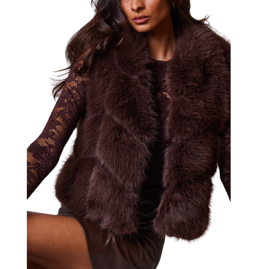 ROSARIO FAUX FUR VEST BROWN