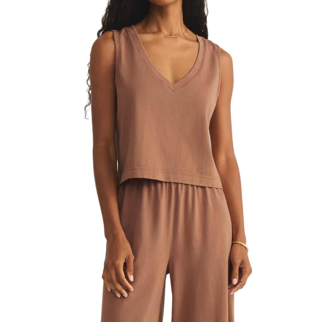 SLOANE V-NECK TANK TEAKWOOD