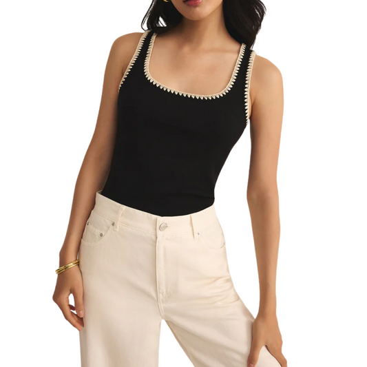 JAIDYNN RIB TANK TOP BLACK