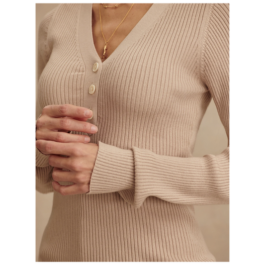 BIANCA VNECK RIB KNIT TOP CEMENT
