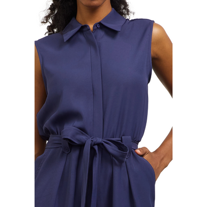 SLEEVELESS BELTED ROMPER OXFORD BLUE