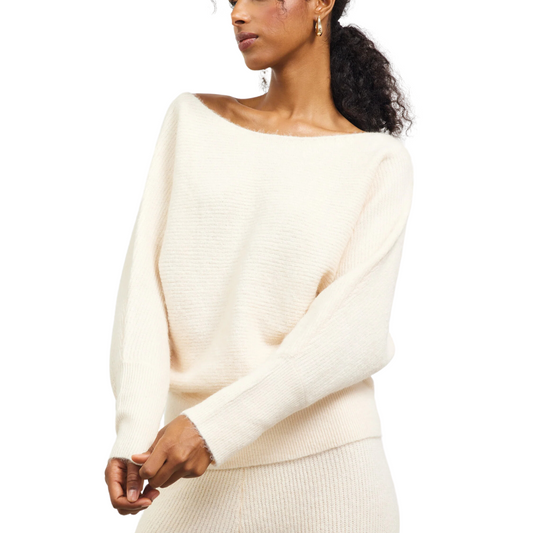 LONG SLEEVE BOATNECK RIBBED SWEATER CREAM