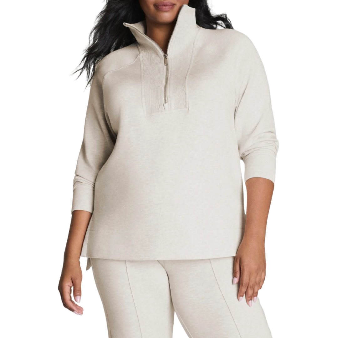 AIRESSENTIALS BRUSHED HALF ZIP HEATHER CREAM
