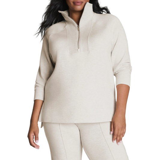 AIRESSENTIALS BRUSHED HALF ZIP HEATHER CREAM