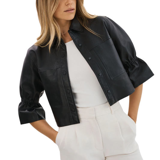 CAROLINA SNAP LEATHER JACKET BLACK