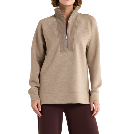 AIRESSENTIALS BRUSHED HALF ZIP BIRCH HEATHER
