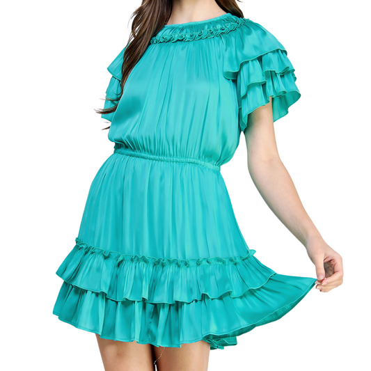 LAYERED FLUTTER DRESS TURQUOISE