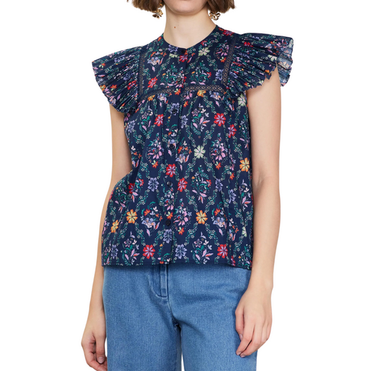 FLORAL PRINT RUFFLE TOP NAVY FLORAL