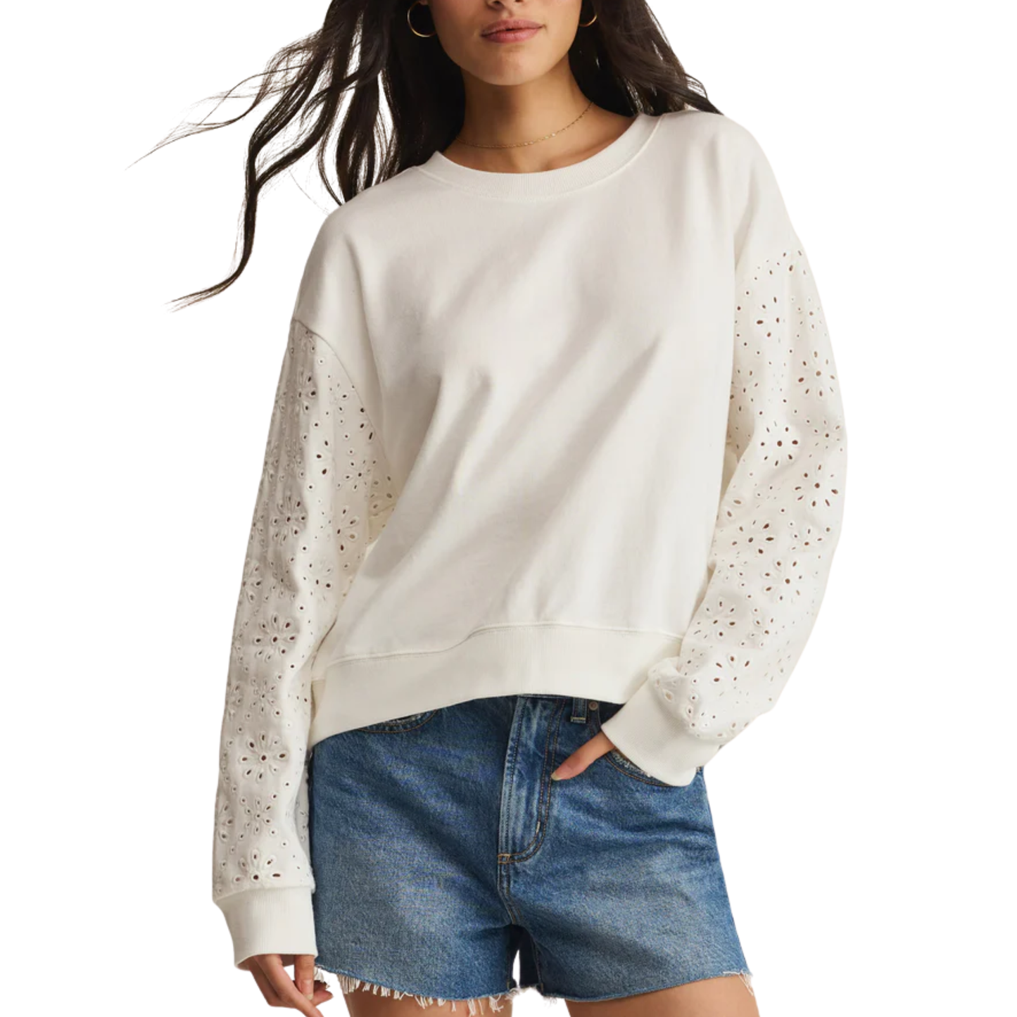 MOSAIC EYELET SWEATSHIRT WHITE