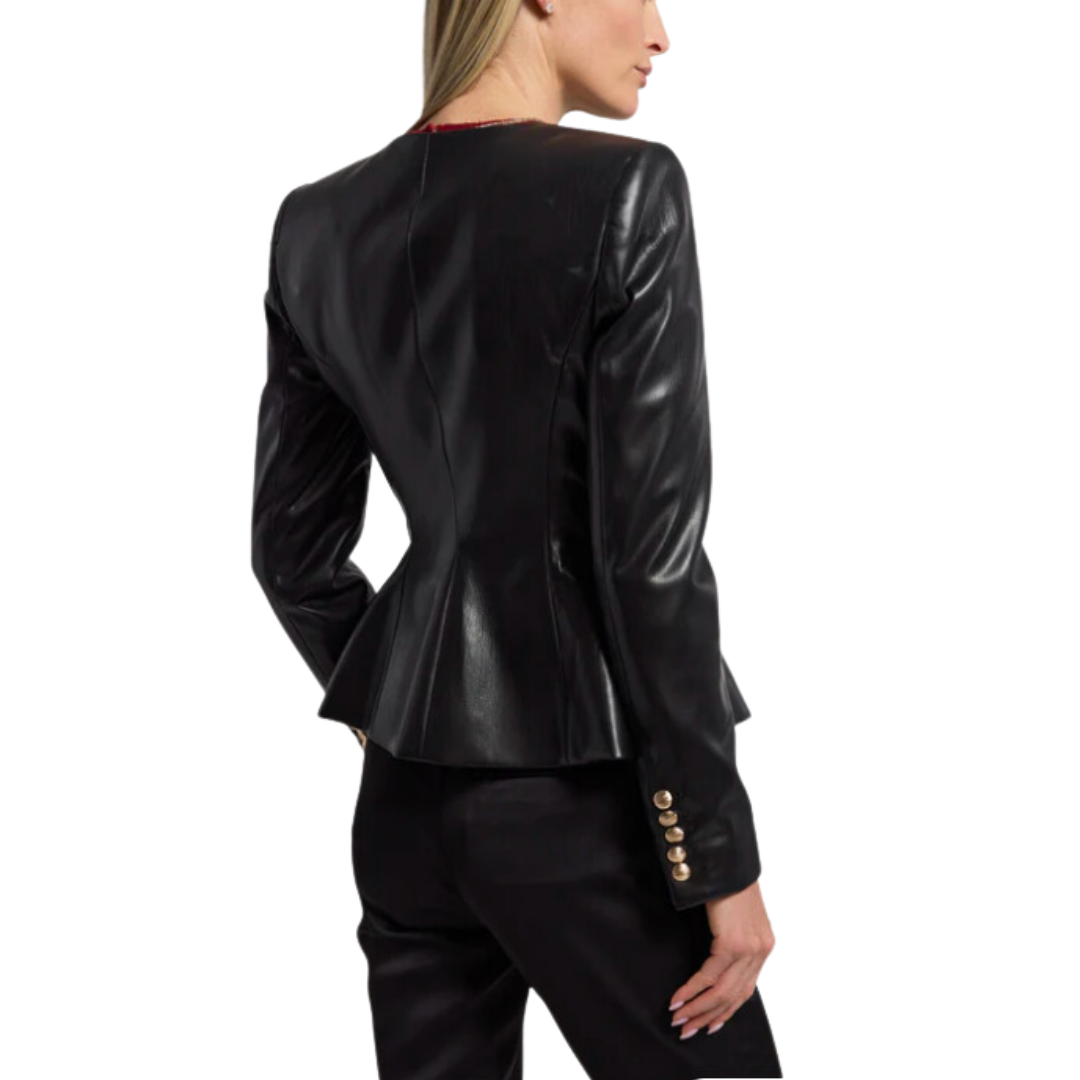 OPHELIA VEGAN LEATHER BLAZER BLACK