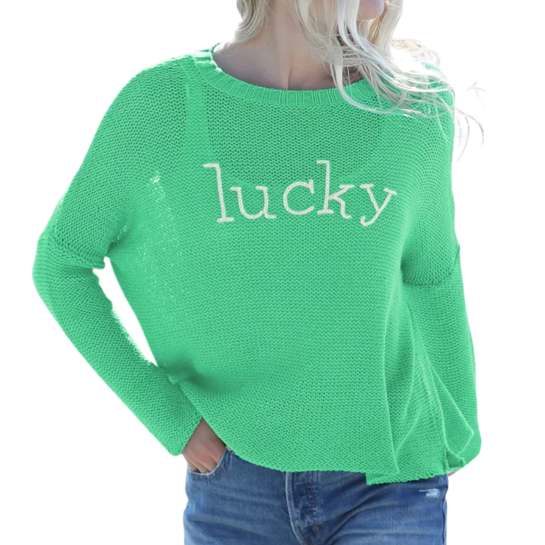 REVERSE KNIT LUCKY CREW SWEATER GREEN