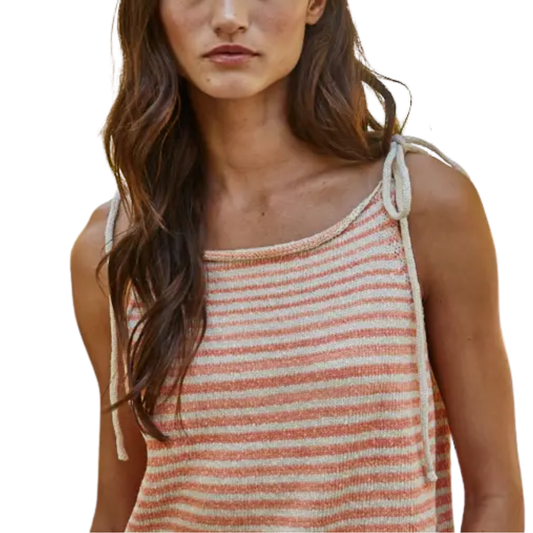 STRIPED SPAGHETTI STRAP TANK CORAL