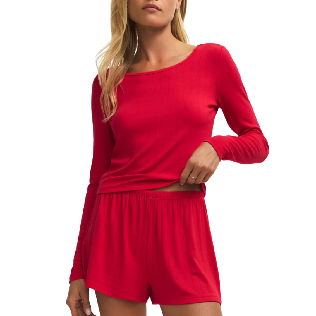LONG SLEEVE FELT CUTE RIB TOP RED