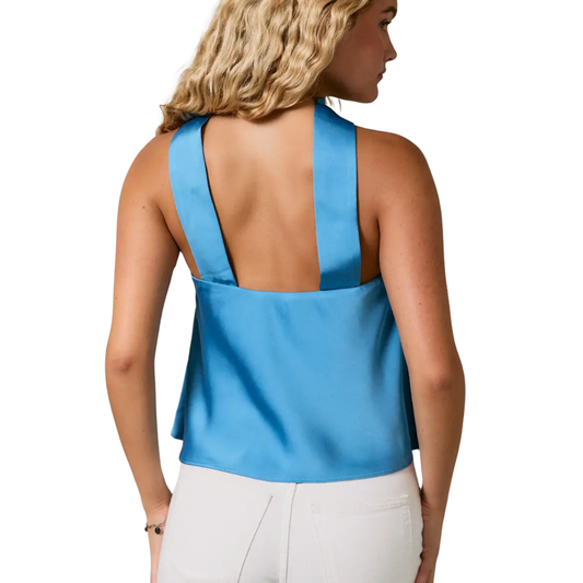 STRAPLESS SCARF SATIN TOP BLUE