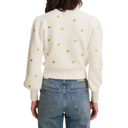 GOLD HEARTS PIPER CARDIGAN IVORY/GOLD