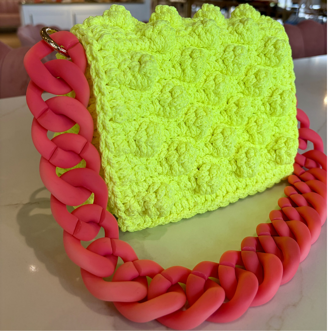 SMALL LIME BUBBLE BAG PINK CHAIN