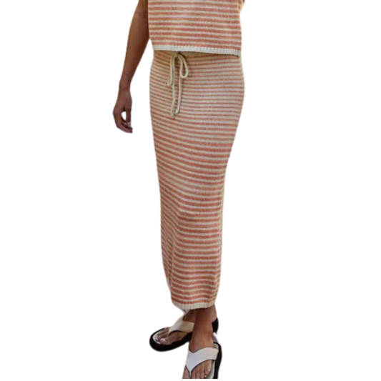 STRIPED MIDI SKIRT CORAL