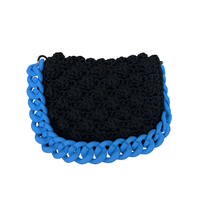BLACK BUBBLE BAG WITH BLUE CHAIN