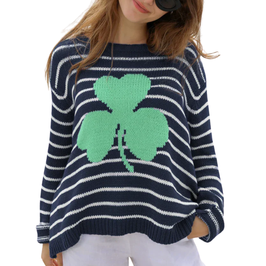SHAMROCK STRIPED CREW SWEATER GREEN