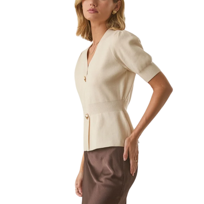 KATRINA SHORT SLEEVE RIBBED CARDIGAN IVORY