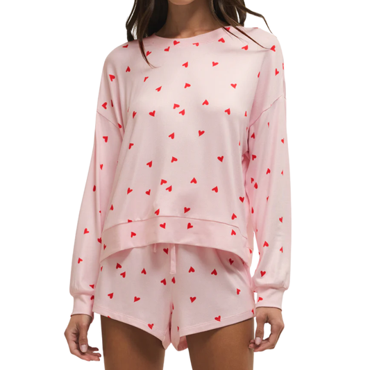 LONG SLEEVE HEART MIRA TOP PINK MARSHMELLOW