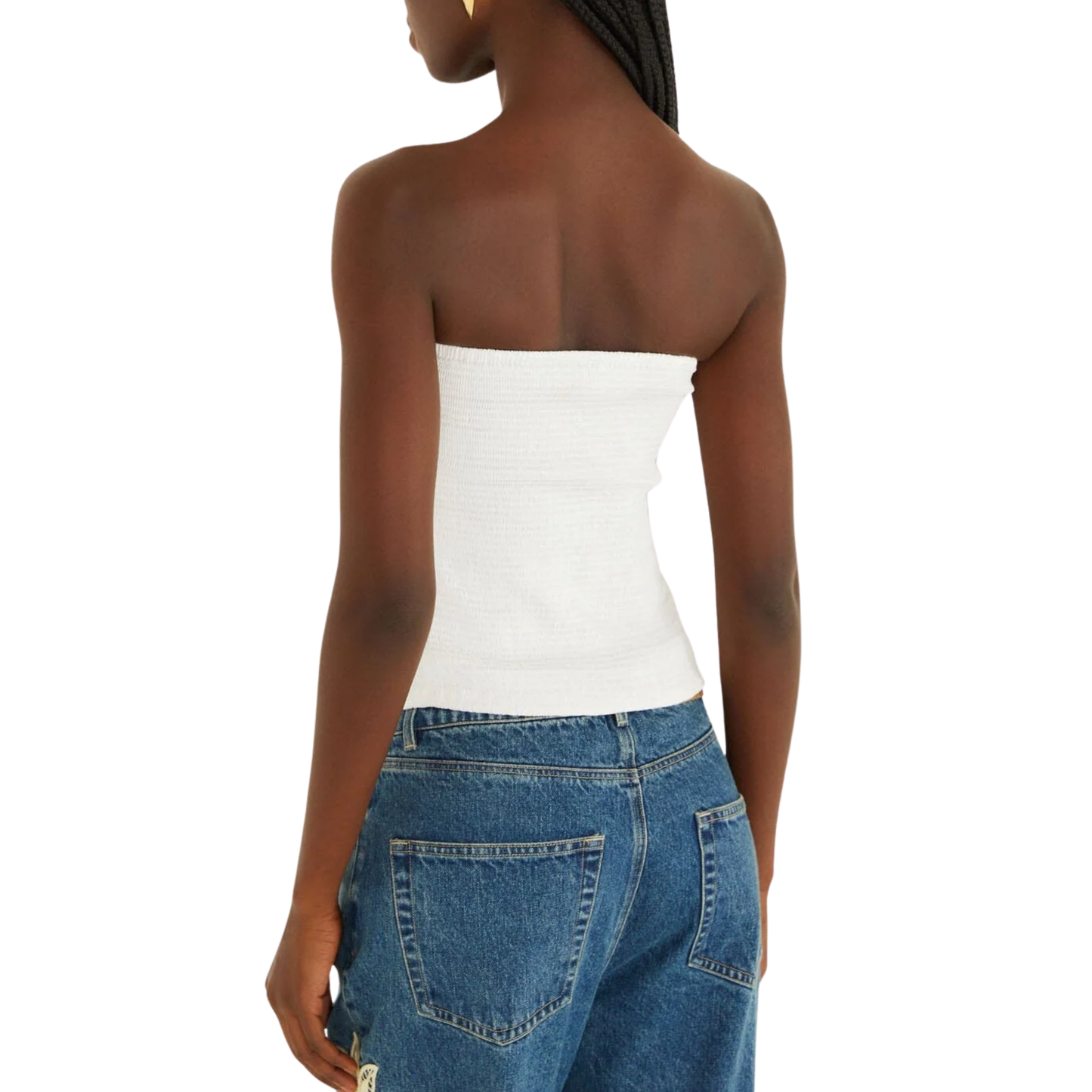 SMOCKED STRAPLESS TOP WHITE