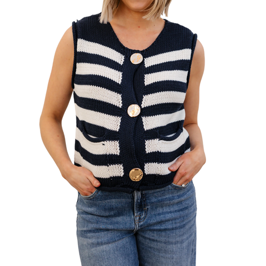 STRIPED SWEATER TANK NAVY/CREAM