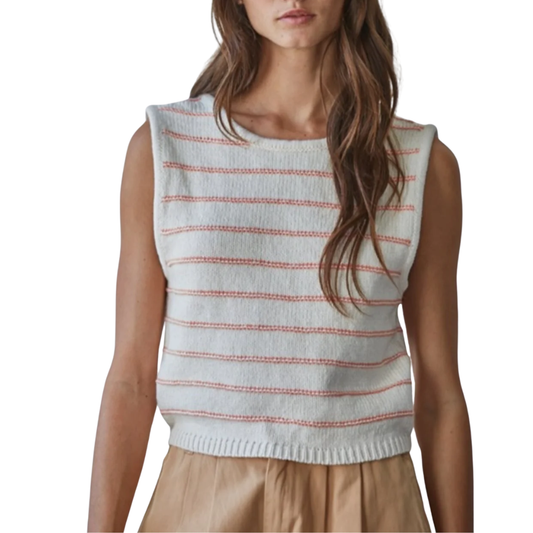 STRIPED SWEATER TANK CREAM/CORAL