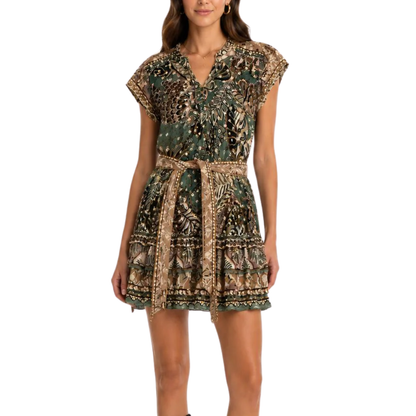 DOTTED FOLIAGE MINI DRESS SAGE GREEN