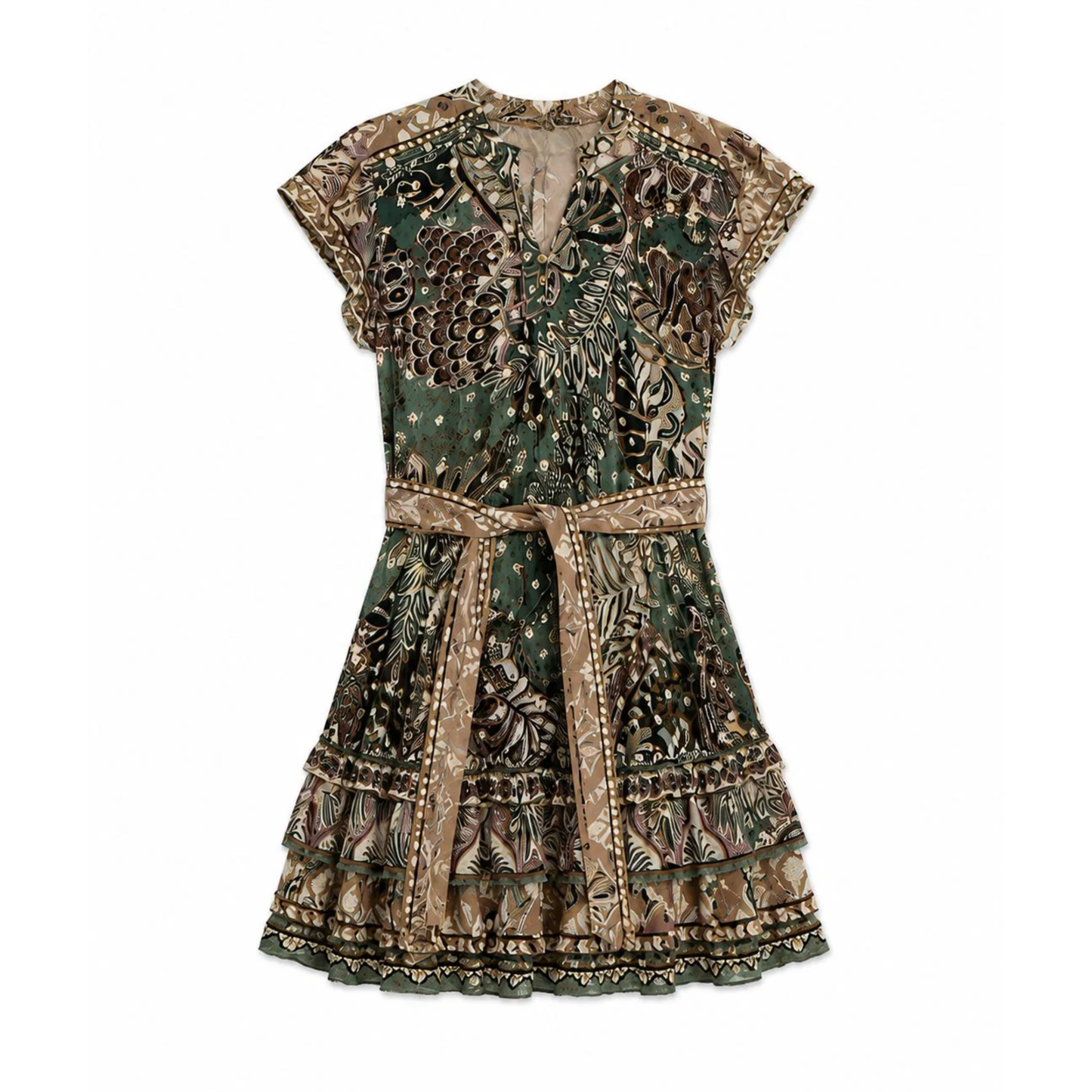 DOTTED FOLIAGE MINI DRESS SAGE GREEN