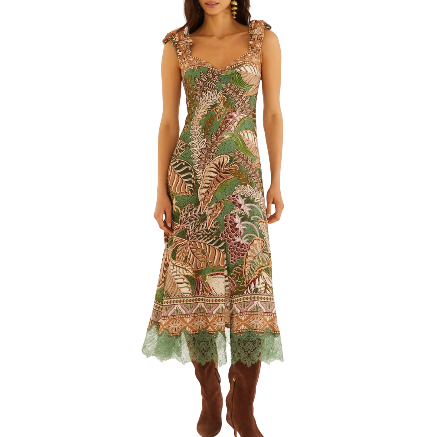 DOTTED FOLIAGE MAXI DRESS GREEN