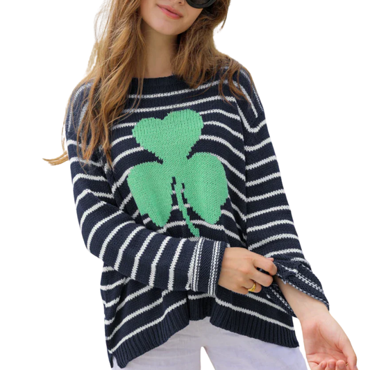 SHAMROCK STRIPED CREW SWEATER GREEN