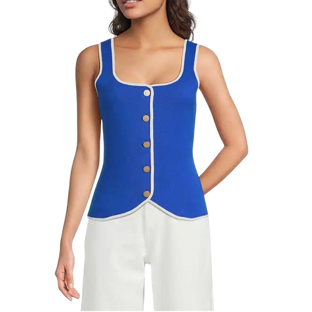 CONTRAST PIPING SWEATER VEST BLUE