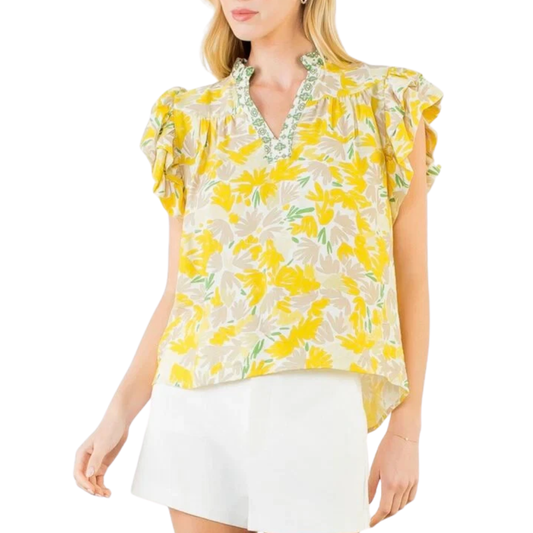 YELLOW FLOWY FLORAL TOP