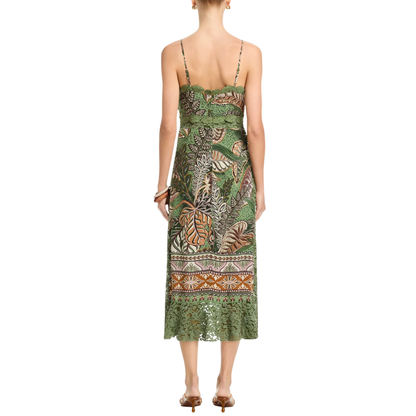 DOTTED FOLIAGE MAXI DRESS GREEN