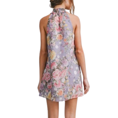 FLORAL HALTER MINI DRESS LAVENDAR