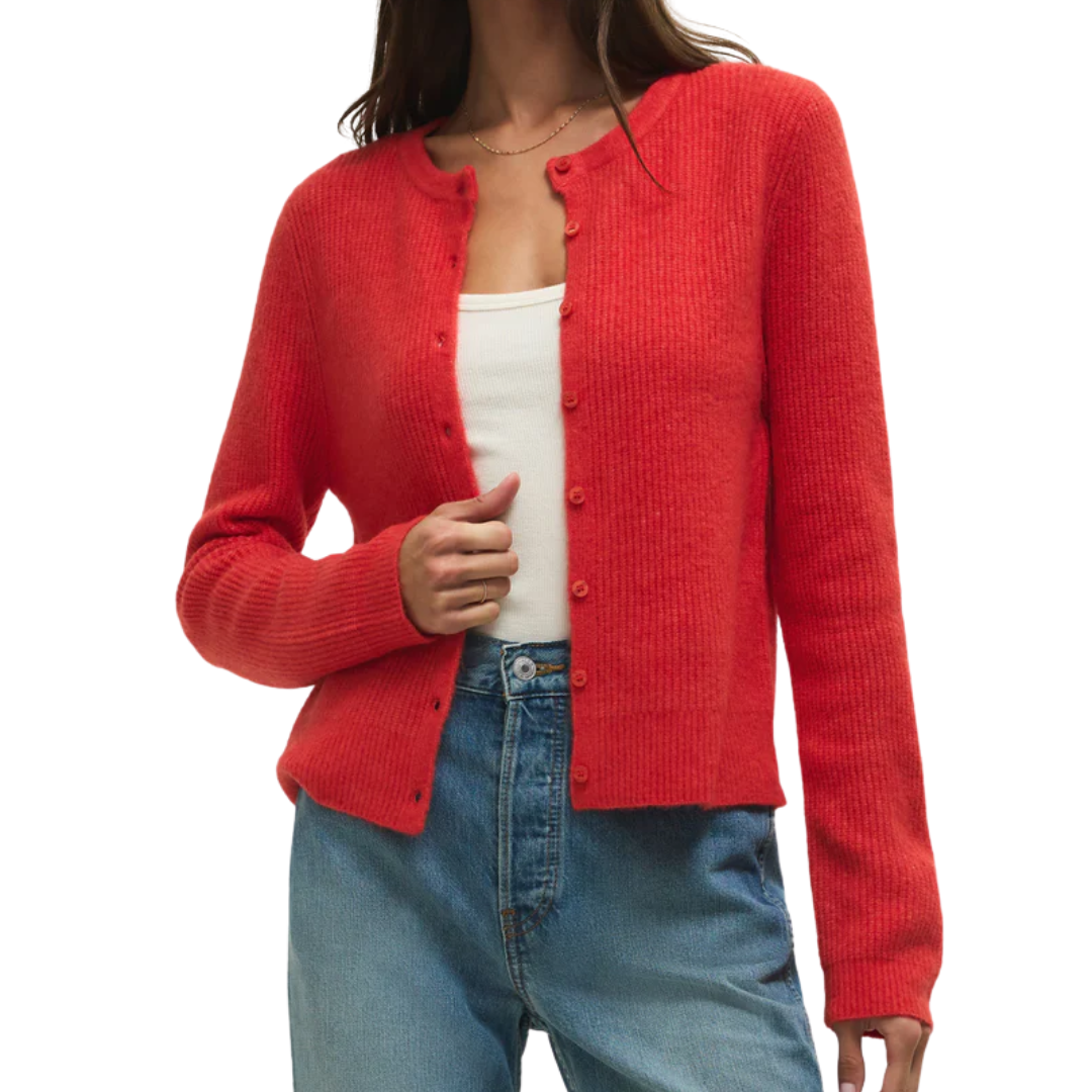 MEDINA RIBBED CARDIGAN RED LOTUS
