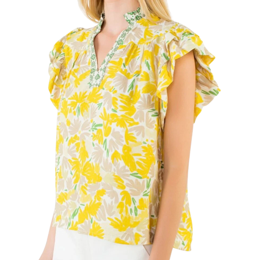 YELLOW FLOWY FLORAL TOP