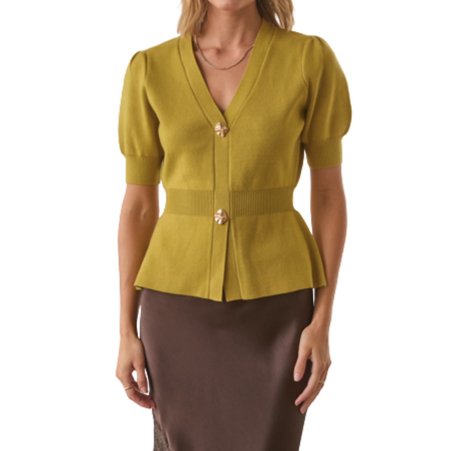 KATRINA SHORT SLEEVE RIBBED CARDIGAN CHARTREUSE