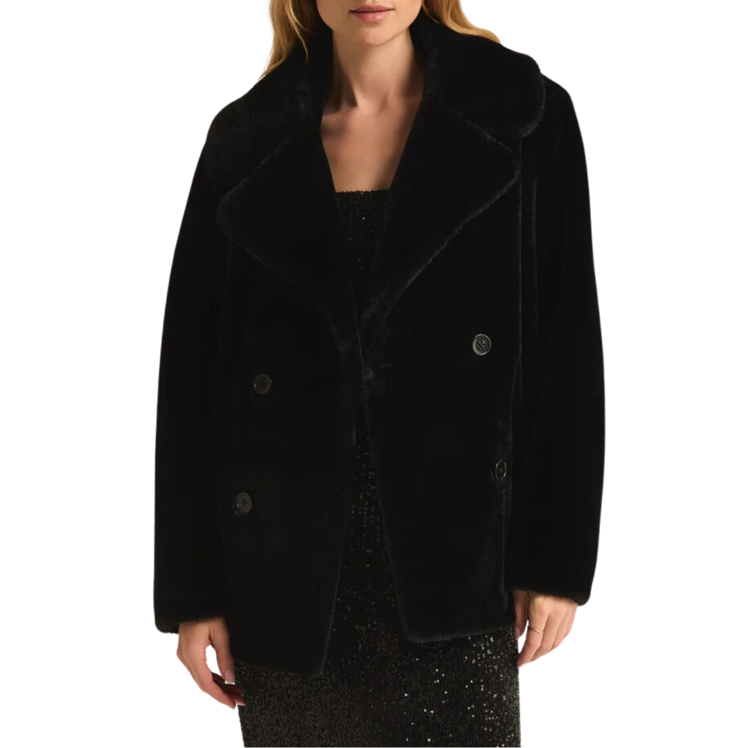 GEM DOUBLE BREASTED FUR COAT BLACK