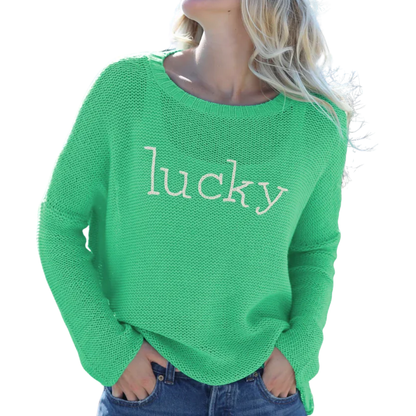 REVERSE KNIT LUCKY CREW SWEATER GREEN