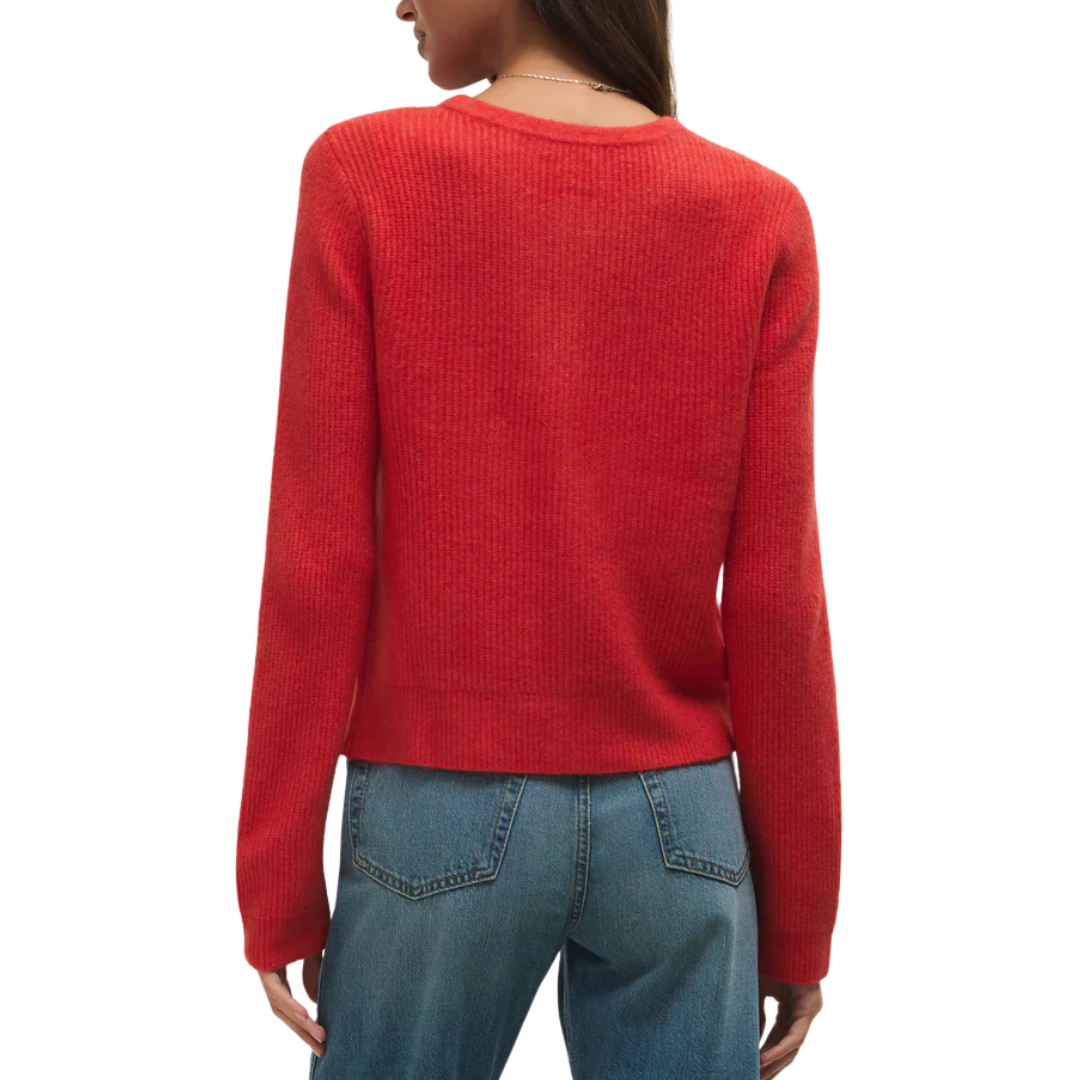 MEDINA RIBBED CARDIGAN RED LOTUS
