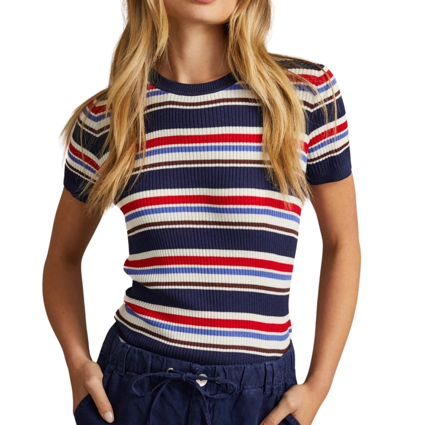 FITTED CREW TEE SEASIDE STRIPE