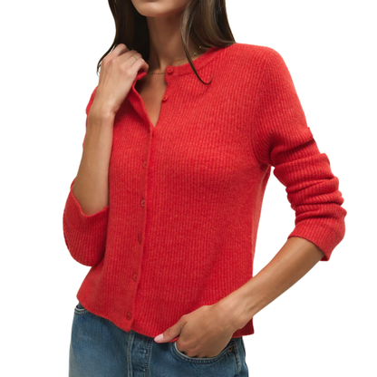 MEDINA RIBBED CARDIGAN RED LOTUS
