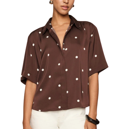 MARI BUTTON UP DOT TOP CHOCOLATE CHERRY
