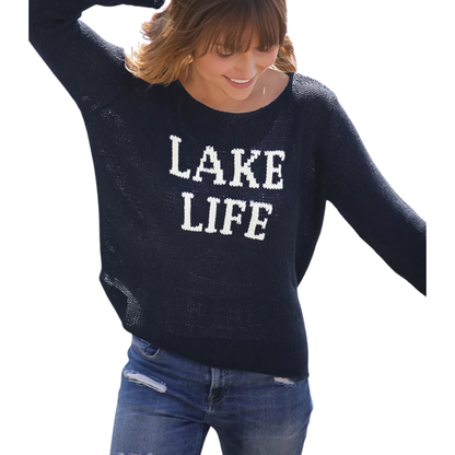 LAKE LIFE CREW COTTON SWEATER INDIGO