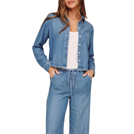 FRAY HEM CROPPED BUTTON DOWN INDIGO MIST WASH