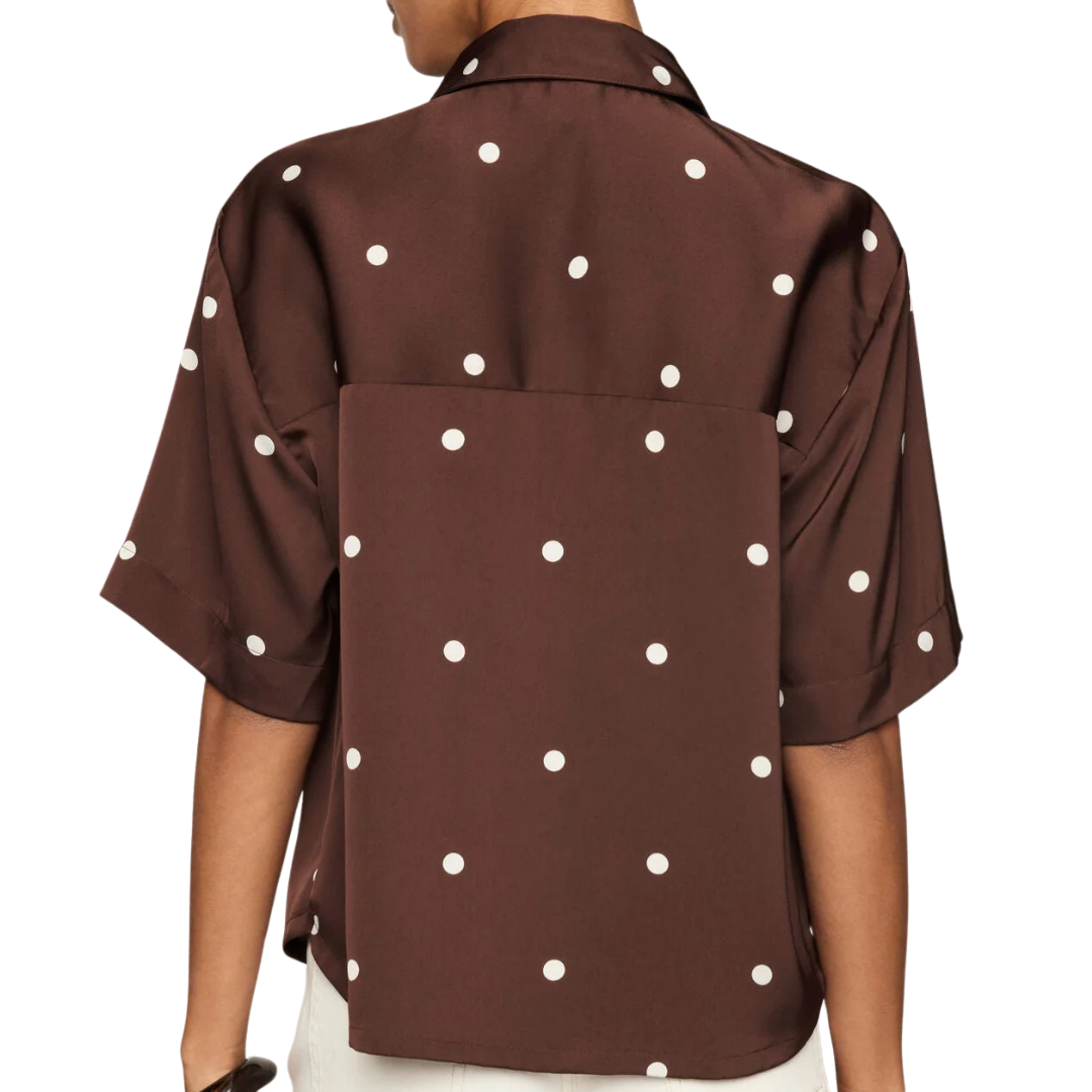 MARI BUTTON UP DOT TOP CHOCOLATE CHERRY