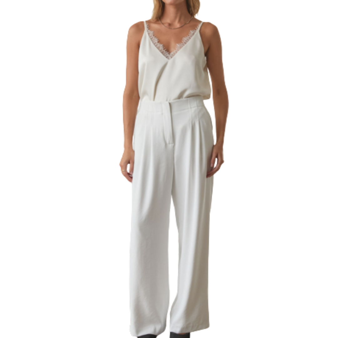 PLEATED WIDE LEG PANTS WHITE