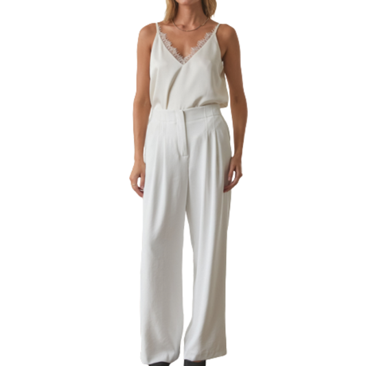 PLEATED WIDE LEG PANTS WHITE